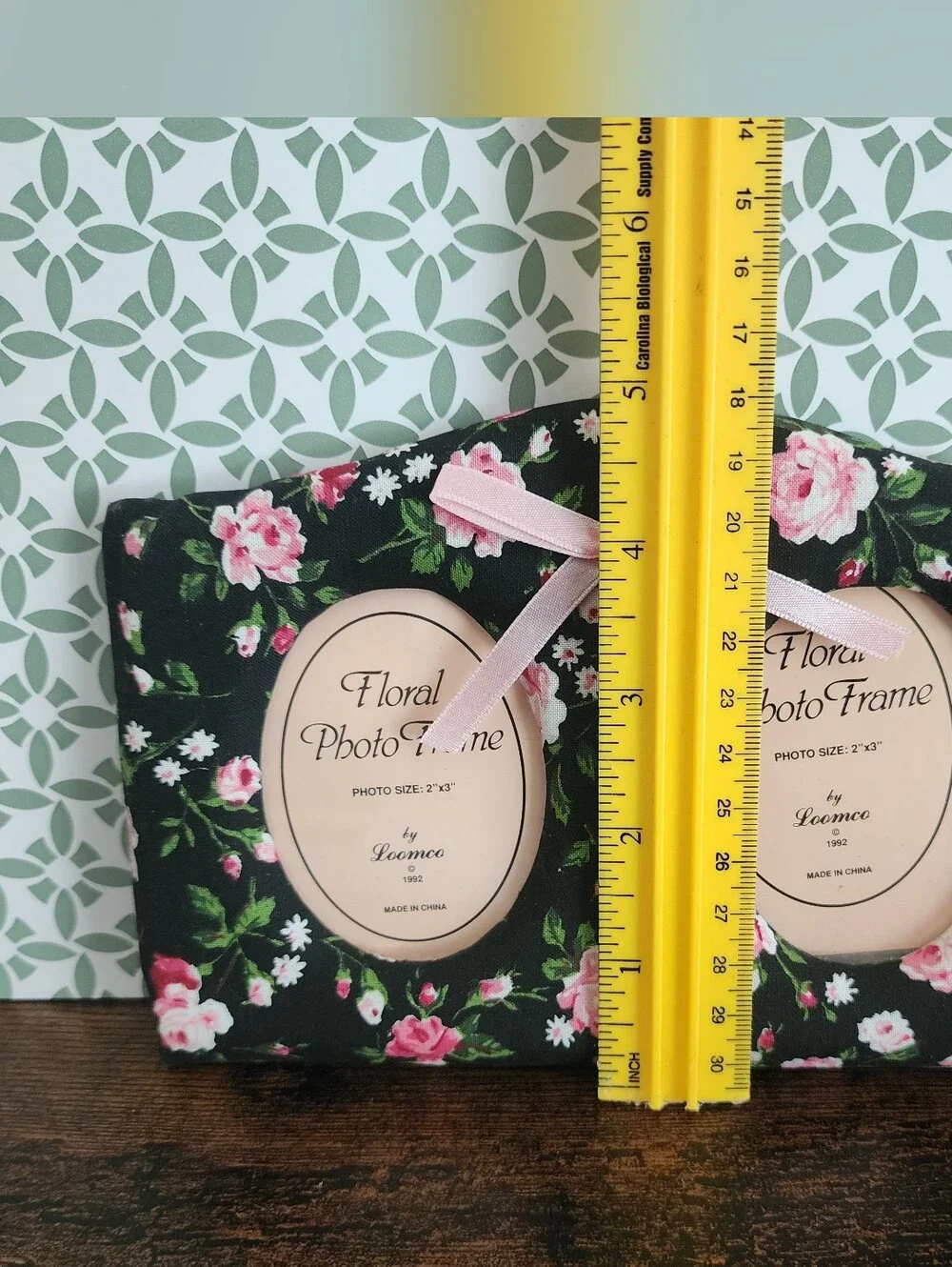 Vitnage Black Floral Double Photo Frame with Pink Rose Accents